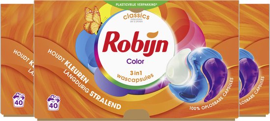 Robijn Classics 3-in-1 Wascapsules - Color - 3 x 40 wasbeurten - Voordeelverpakking